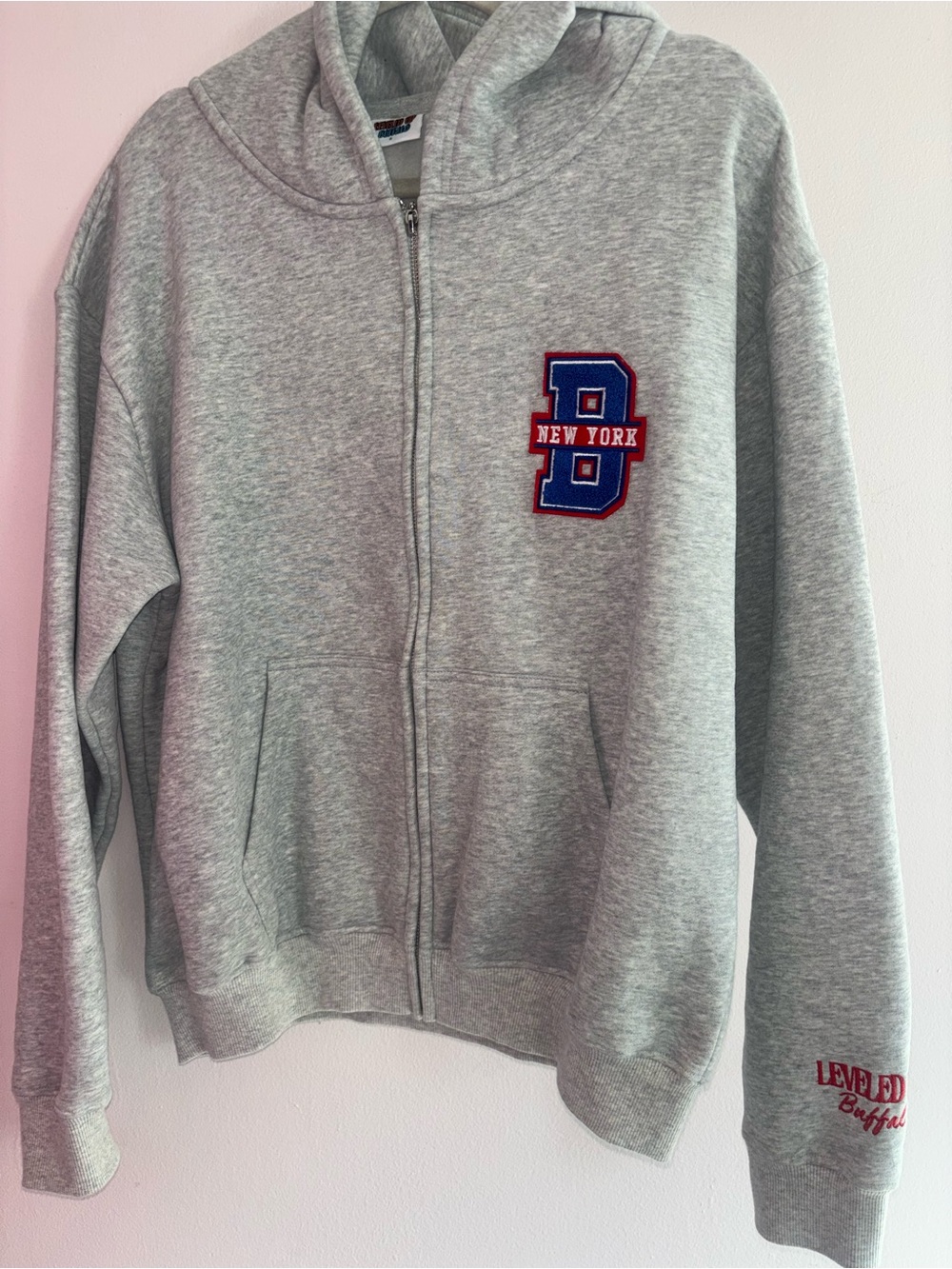 Gray Zip-Up Leveled up Buffalo Hoodie